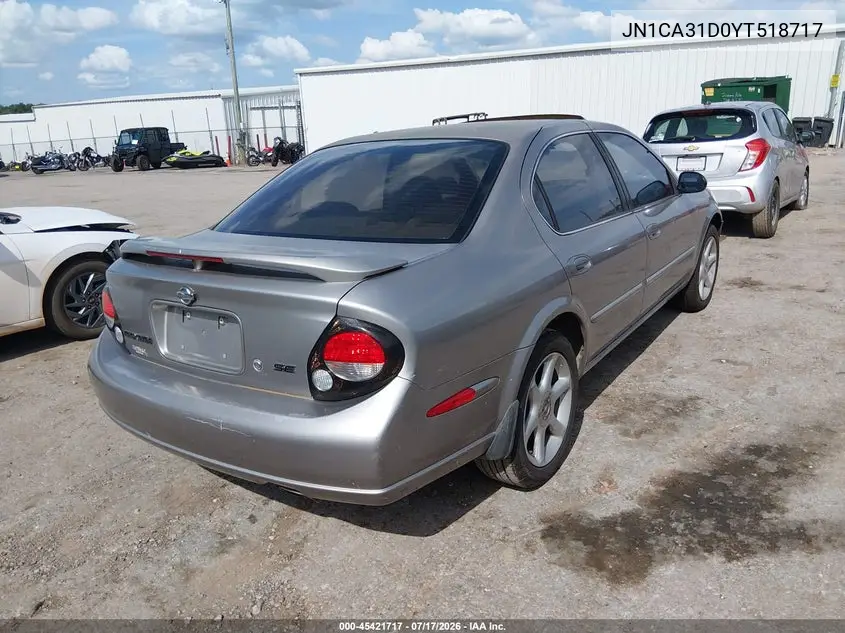 2000 Nissan Maxima Gle/Gxe/Se VIN: JN1CA31D0YT518717 Lot: 45421717