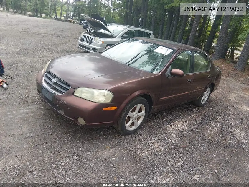 2000 Nissan Maxima Gle/Gxe/Se VIN: JN1CA31AXYT219032 Lot: 45677540