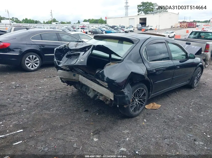 2003 Nissan Maxima Se VIN: JN1DA31D03T514664 Lot: 45611997