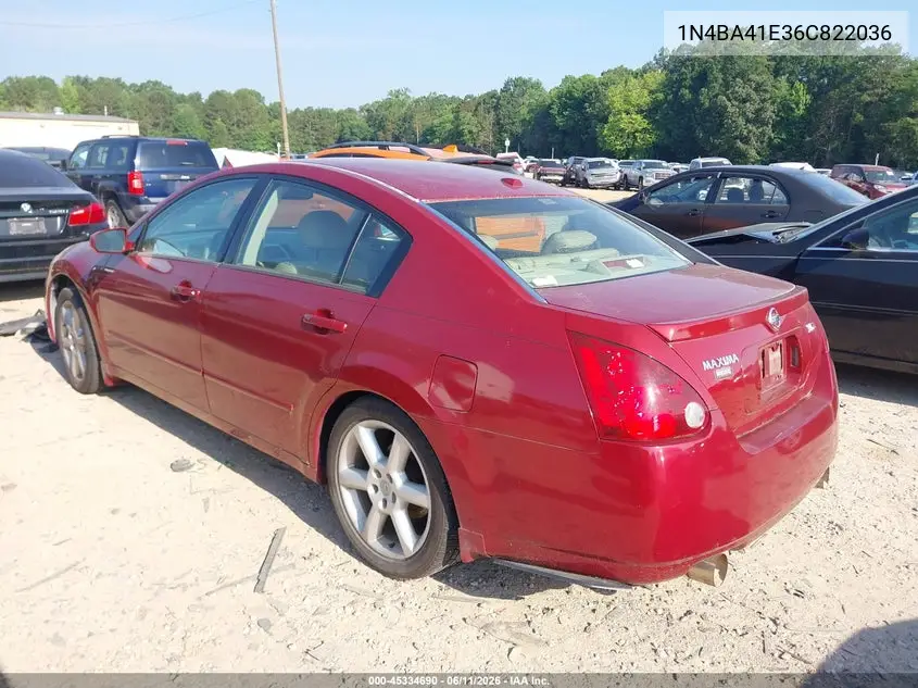 2006 Nissan Maxima 3.5 Se VIN: 1N4BA41E36C822036 Lot: 45334690