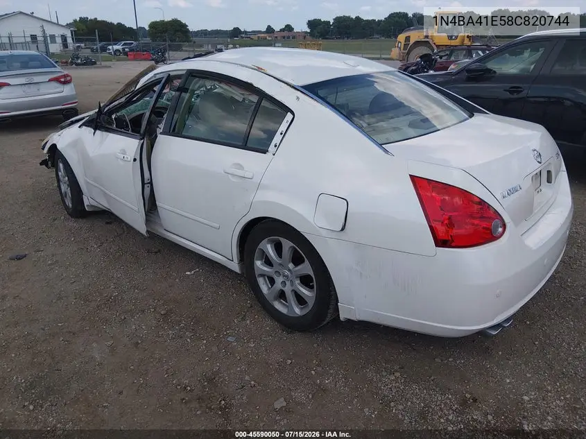 2008 Nissan Maxima 3.5 Sl VIN: 1N4BA41E58C820744 Lot: 45590050