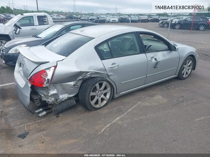 2008 Nissan Maxima 3.5 Se VIN: 1N4BA41EX8C839001 Lot: 45638625