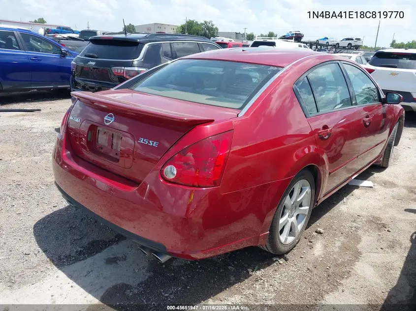2008 Nissan Maxima 3.5 Se VIN: 1N4BA41E18C819770 Lot: 45651947