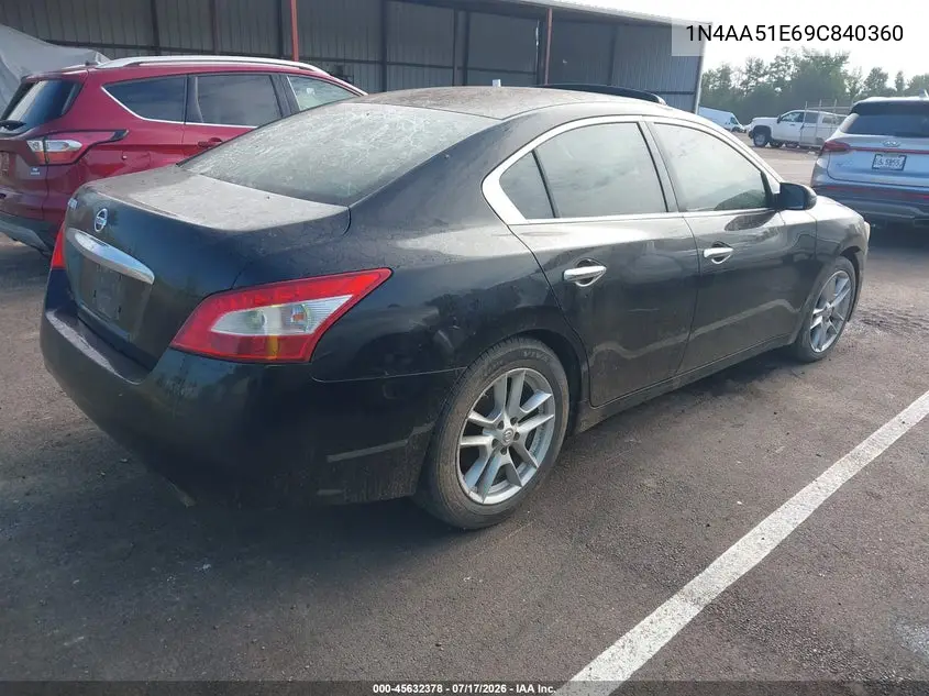 2009 Nissan Maxima 3.5 S VIN: 1N4AA51E69C840360 Lot: 45632378