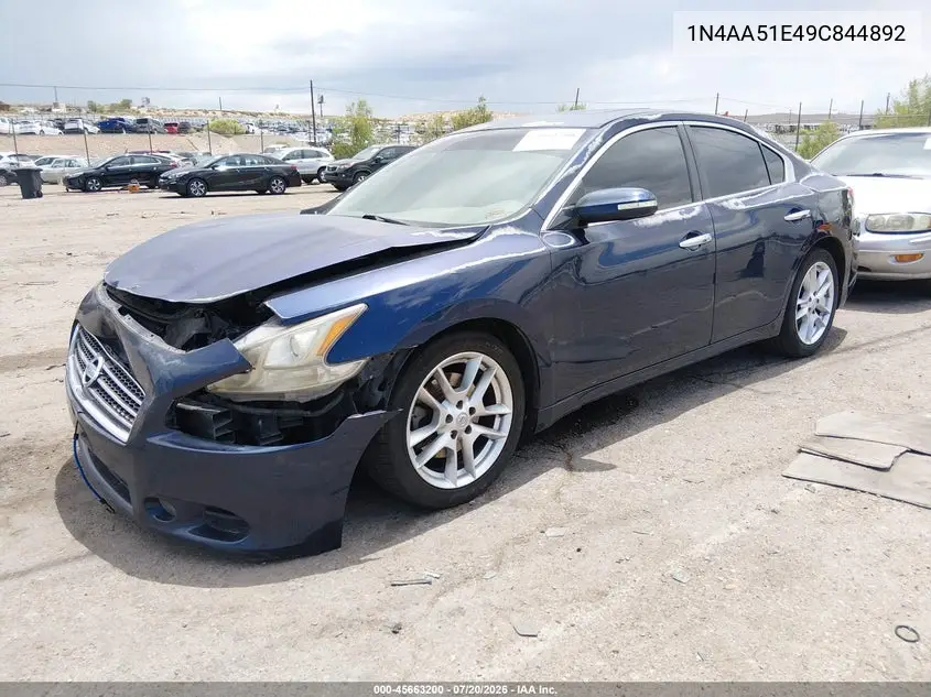 2009 Nissan Maxima 3.5 Sv VIN: 1N4AA51E49C844892 Lot: 45663200