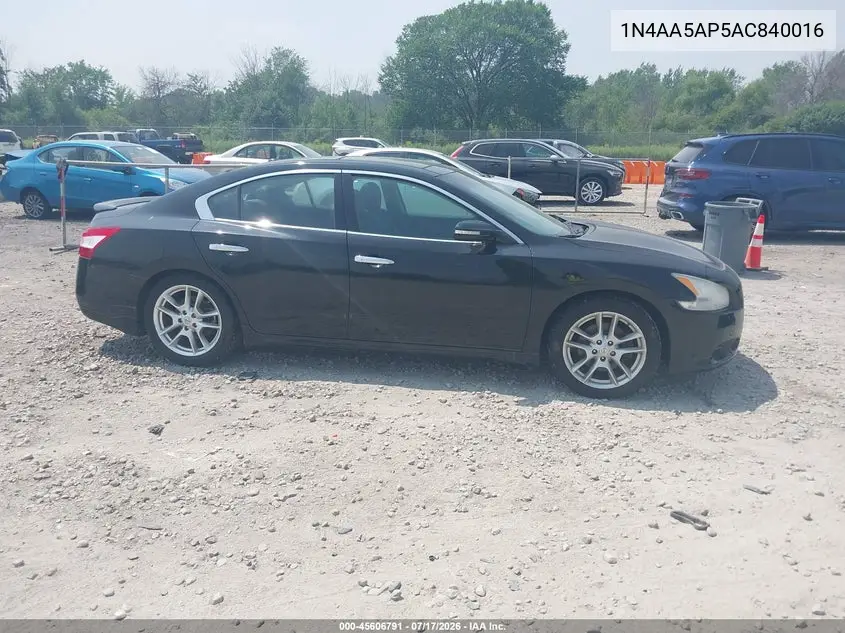 2010 Nissan Maxima 3.5 Sv VIN: 1N4AA5AP5AC840016 Lot: 45606791