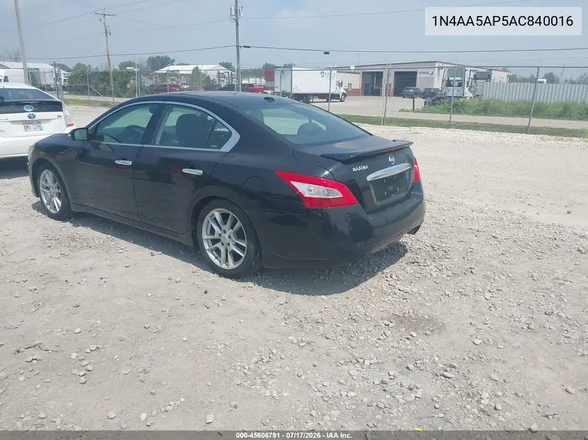 2010 Nissan Maxima 3.5 Sv VIN: 1N4AA5AP5AC840016 Lot: 45606791