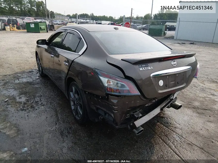 2014 Nissan Maxima 3.5 Sv VIN: 1N4AA5AP1EC451346 Lot: 45619227