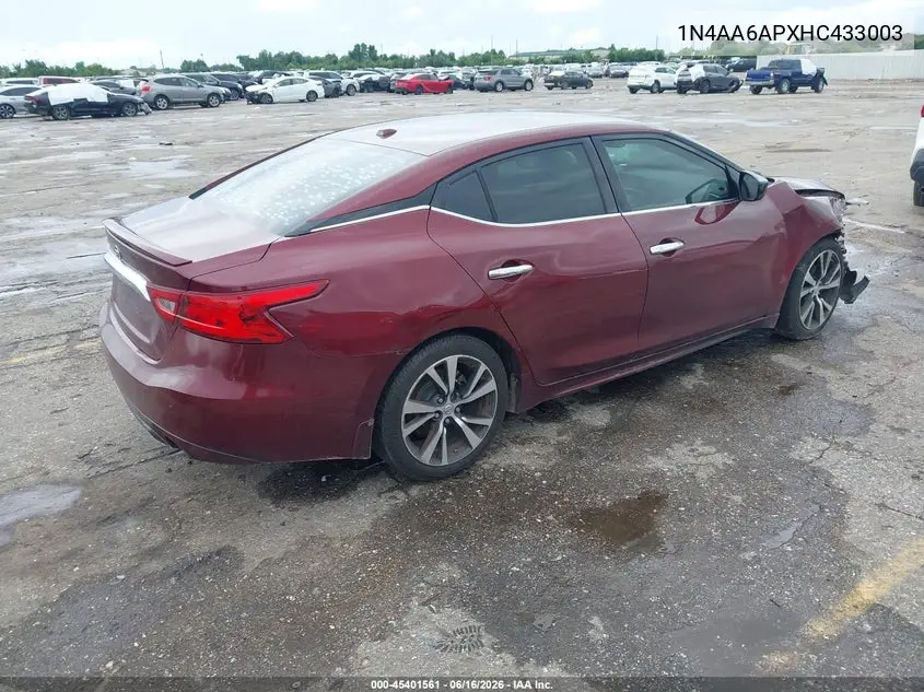 2017 Nissan Maxima 3.5 S VIN: 1N4AA6APXHC433003 Lot: 45401561