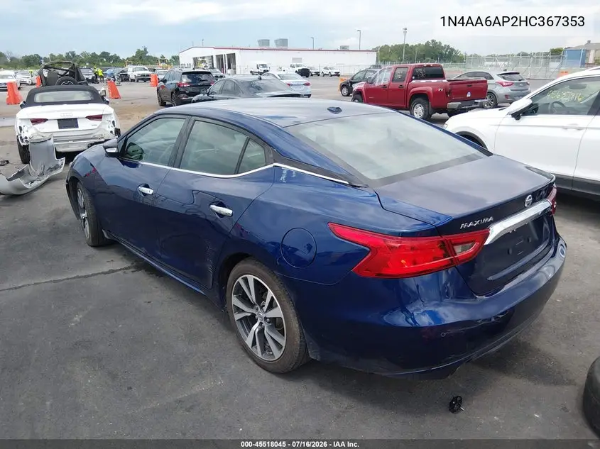 2017 Nissan Maxima 3.5 Platinum/3.5 S/3.5 Sl/3.5 Sr/3.5 Sv VIN: 1N4AA6AP2HC367353 Lot: 45518045