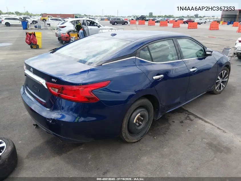 2017 Nissan Maxima 3.5 Platinum/3.5 S/3.5 Sl/3.5 Sr/3.5 Sv VIN: 1N4AA6AP2HC367353 Lot: 45518045