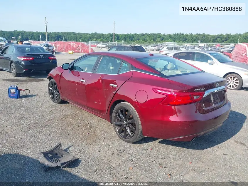 2017 Nissan Maxima 3.5 Platinum/3.5 S/3.5 Sl/3.5 Sr/3.5 Sv VIN: 1N4AA6AP7HC380888 Lot: 45631774