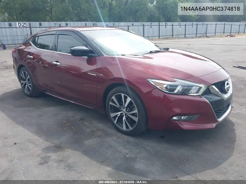 2017 Nissan Maxima 3.5 Platinum/3.5 S/3.5 Sl/3.5 Sr/3.5 Sv VIN: 1N4AA6AP0HC374818 Lot: 45632821