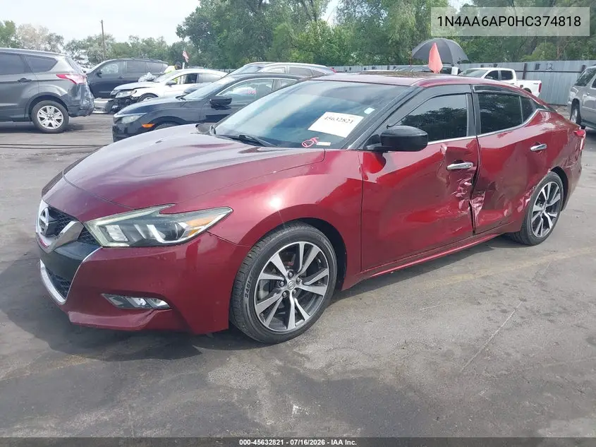 2017 Nissan Maxima 3.5 Platinum/3.5 S/3.5 Sl/3.5 Sr/3.5 Sv VIN: 1N4AA6AP0HC374818 Lot: 45632821