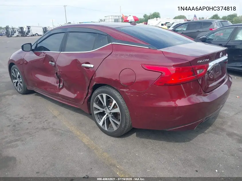 2017 Nissan Maxima 3.5 Platinum/3.5 S/3.5 Sl/3.5 Sr/3.5 Sv VIN: 1N4AA6AP0HC374818 Lot: 45632821