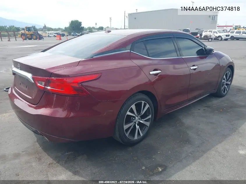 2017 Nissan Maxima 3.5 Platinum/3.5 S/3.5 Sl/3.5 Sr/3.5 Sv VIN: 1N4AA6AP0HC374818 Lot: 45632821