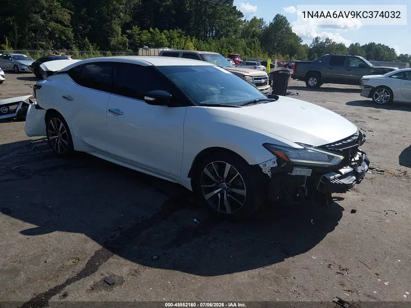 2019 Nissan Maxima 3.5 Sv VIN: 1N4AA6AV9KC374032 Lot: 45552160