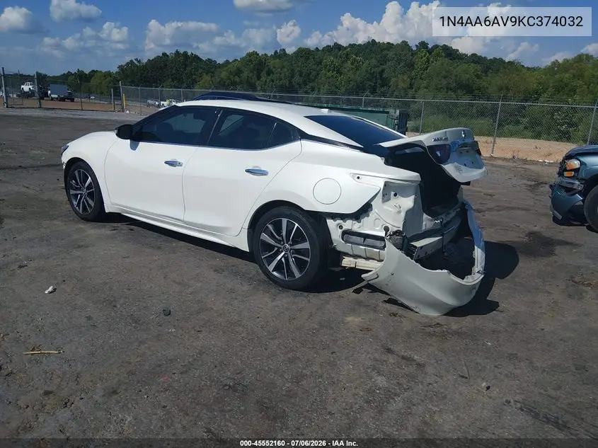 2019 Nissan Maxima 3.5 Sv VIN: 1N4AA6AV9KC374032 Lot: 45552160