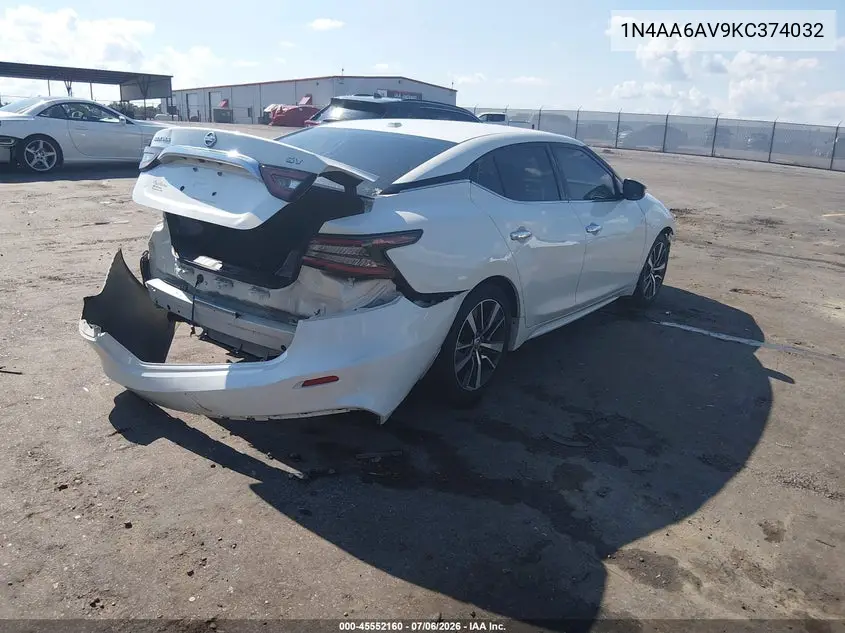 2019 Nissan Maxima 3.5 Sv VIN: 1N4AA6AV9KC374032 Lot: 45552160