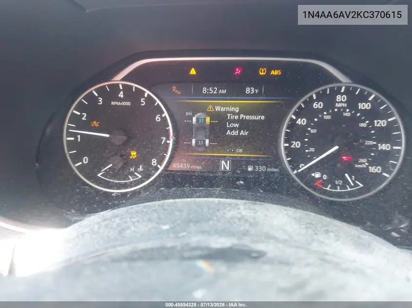 2019 Nissan Maxima 3.5 Sv VIN: 1N4AA6AV2KC370615 Lot: 45594328