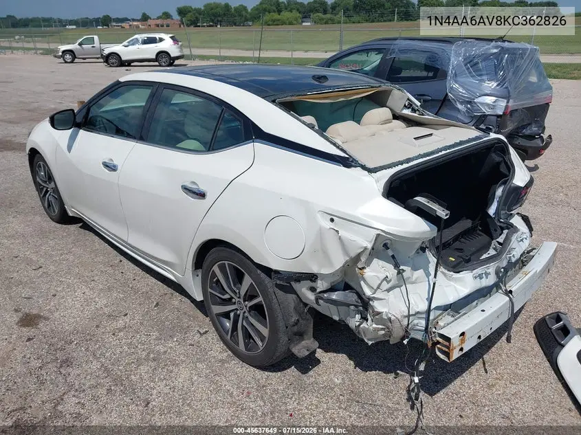 2019 Nissan Maxima 3.5 Sl VIN: 1N4AA6AV8KC362826 Lot: 45637649