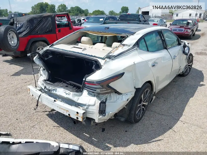 2019 Nissan Maxima 3.5 Sl VIN: 1N4AA6AV8KC362826 Lot: 45637649
