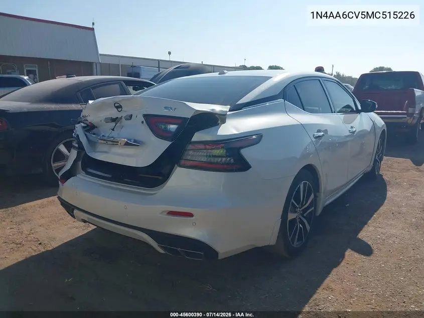2021 Nissan Maxima Sv Xtronic Cvt VIN: 1N4AA6CV5MC515226 Lot: 45600390