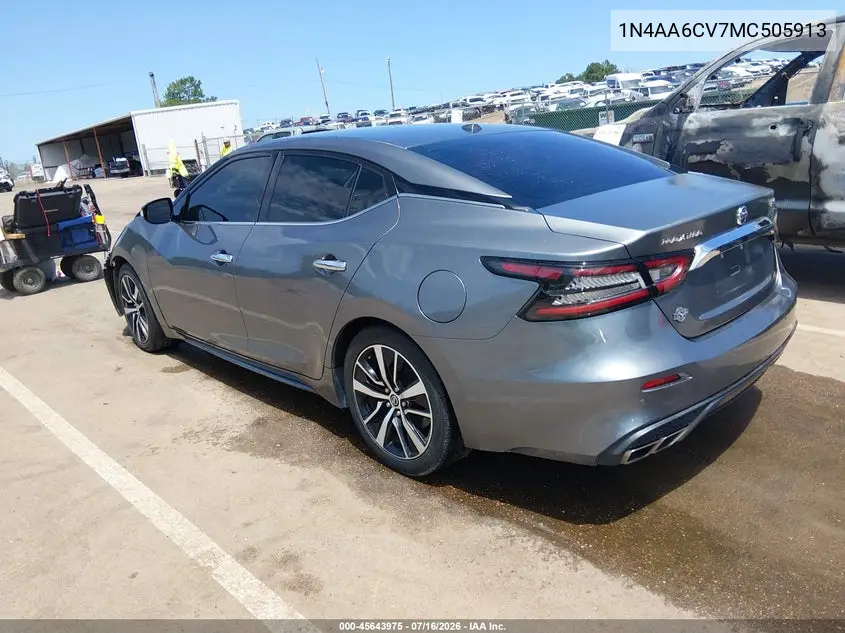 2021 Nissan Maxima Sv Xtronic Cvt VIN: 1N4AA6CV7MC505913 Lot: 45643975