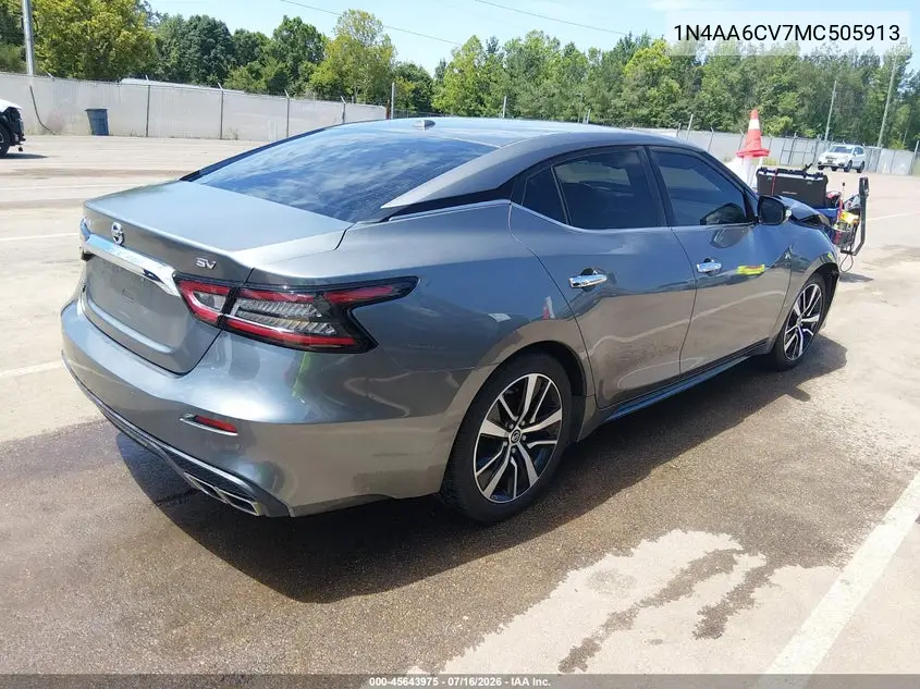 2021 Nissan Maxima Sv Xtronic Cvt VIN: 1N4AA6CV7MC505913 Lot: 45643975