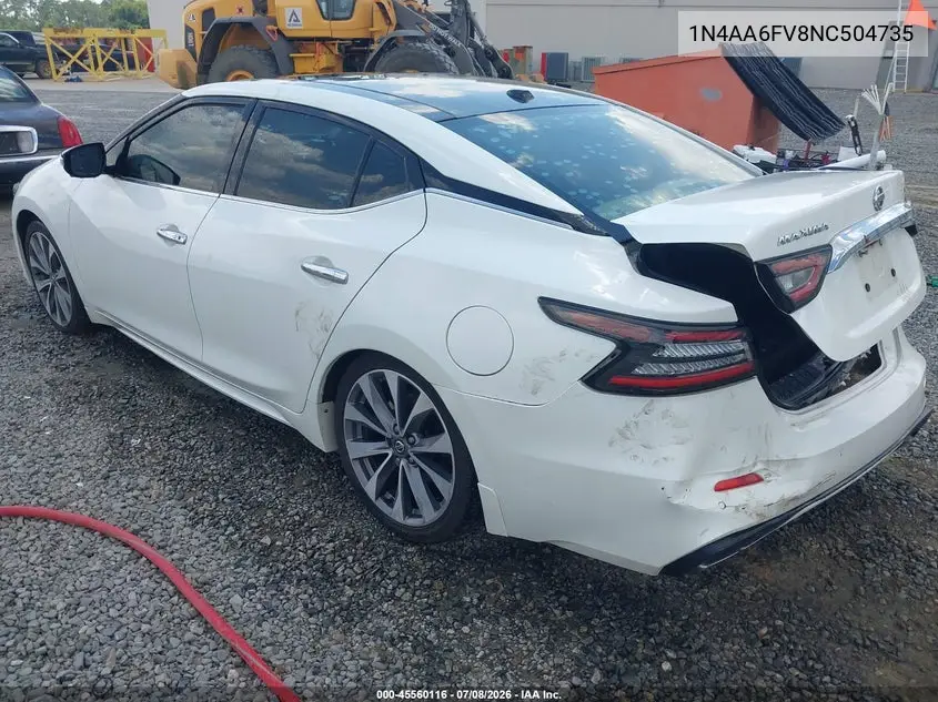 2022 Nissan Maxima Platinum Xtronic Cvt VIN: 1N4AA6FV8NC504735 Lot: 45560116