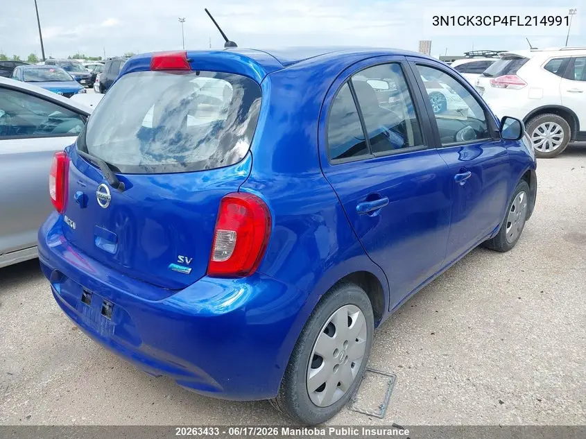 2015 Nissan Micra S VIN: 3N1CK3CP4FL214991 Lot: 20263433