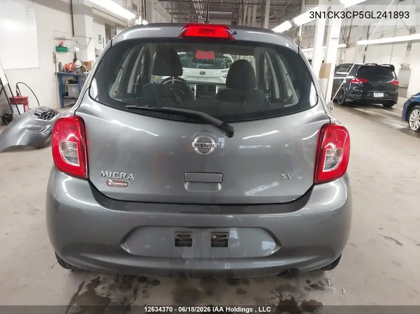 2016 Nissan Micra S/Sr/Sv VIN: 3N1CK3CP5GL241893 Lot: 12634370x