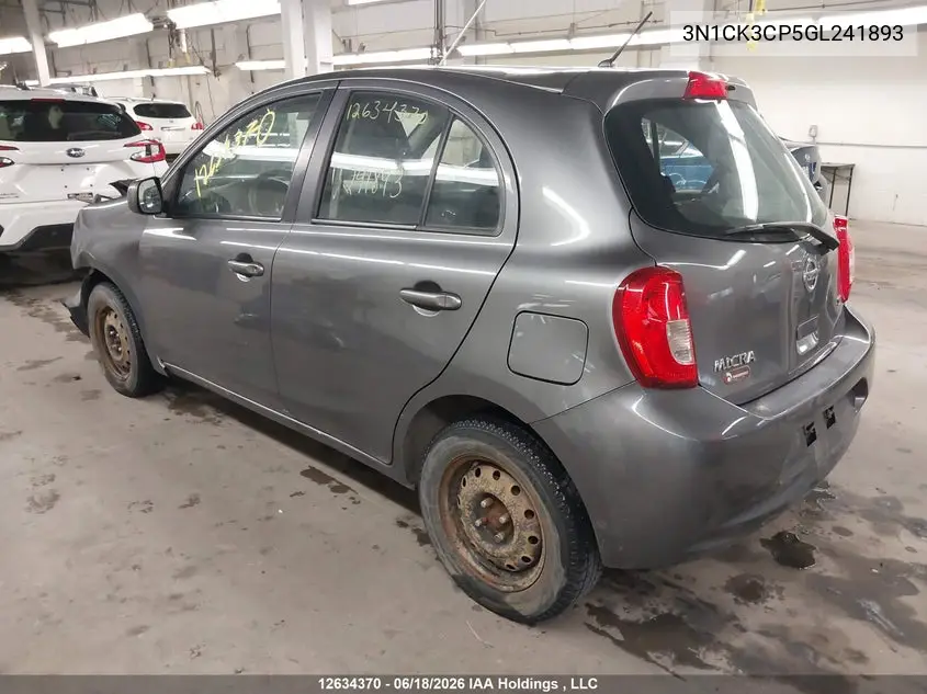 2016 Nissan Micra S/Sr/Sv VIN: 3N1CK3CP5GL241893 Lot: 12634370x