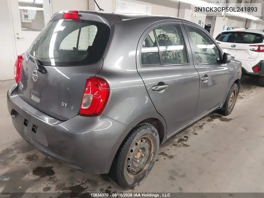 2016 Nissan Micra S/Sr/Sv VIN: 3N1CK3CP5GL241893 Lot: 12634370x