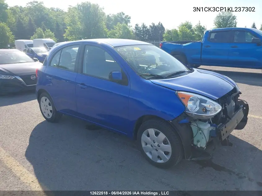2019 Nissan Micra S/Sr/Sv VIN: 3N1CK3CP1KL237302 Lot: 12622518