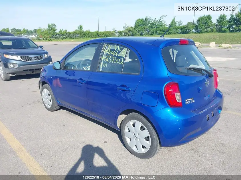 2019 Nissan Micra S/Sr/Sv VIN: 3N1CK3CP1KL237302 Lot: 12622518