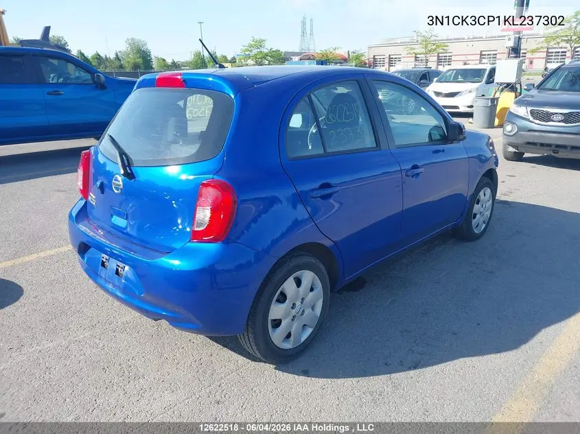 2019 Nissan Micra S/Sr/Sv VIN: 3N1CK3CP1KL237302 Lot: 12622518