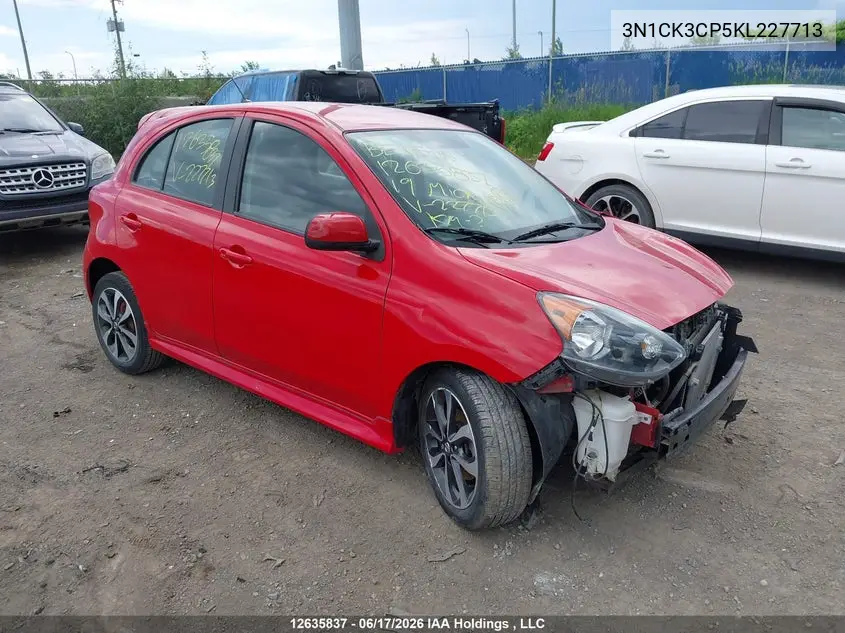 2019 Nissan Micra S/Sr/Sv VIN: 3N1CK3CP5KL227713 Lot: 12635837x