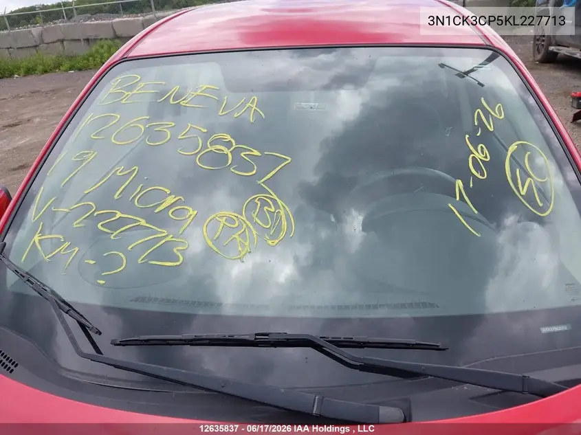 2019 Nissan Micra S/Sr/Sv VIN: 3N1CK3CP5KL227713 Lot: 12635837x