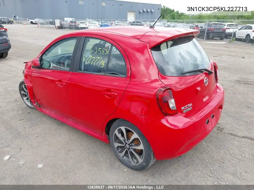 2019 Nissan Micra S/Sr/Sv VIN: 3N1CK3CP5KL227713 Lot: 12635837x