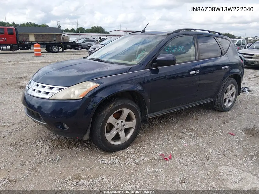 2003 Nissan Murano Sl VIN: JN8AZ08W13W222040 Lot: 45656911