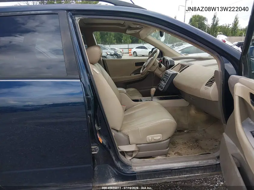 2003 Nissan Murano Sl VIN: JN8AZ08W13W222040 Lot: 45656911