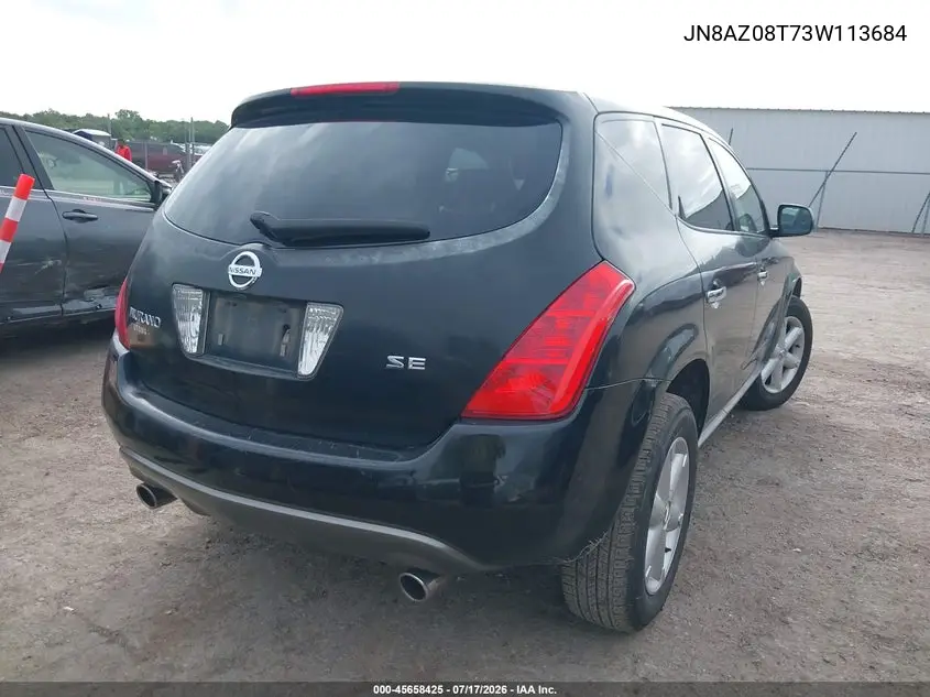 2003 Nissan Murano Se VIN: JN8AZ08T73W113684 Lot: 45658425