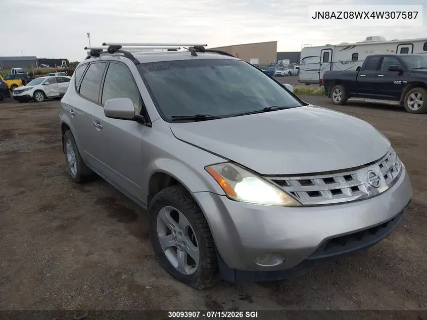 2004 Nissan Murano Sl/Se VIN: JN8AZ08WX4W307587 Lot: 30093907