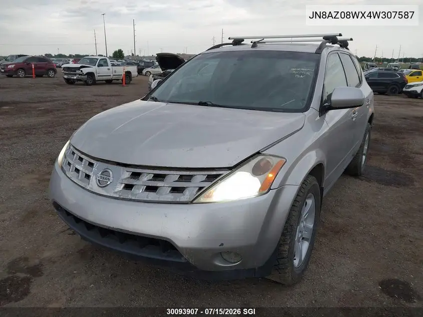 2004 Nissan Murano Sl/Se VIN: JN8AZ08WX4W307587 Lot: 30093907