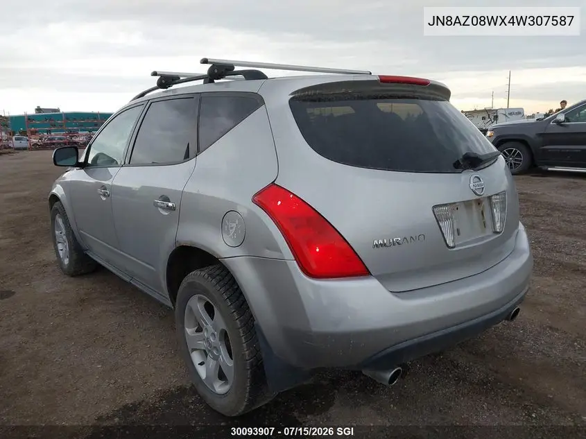 2004 Nissan Murano Sl/Se VIN: JN8AZ08WX4W307587 Lot: 30093907