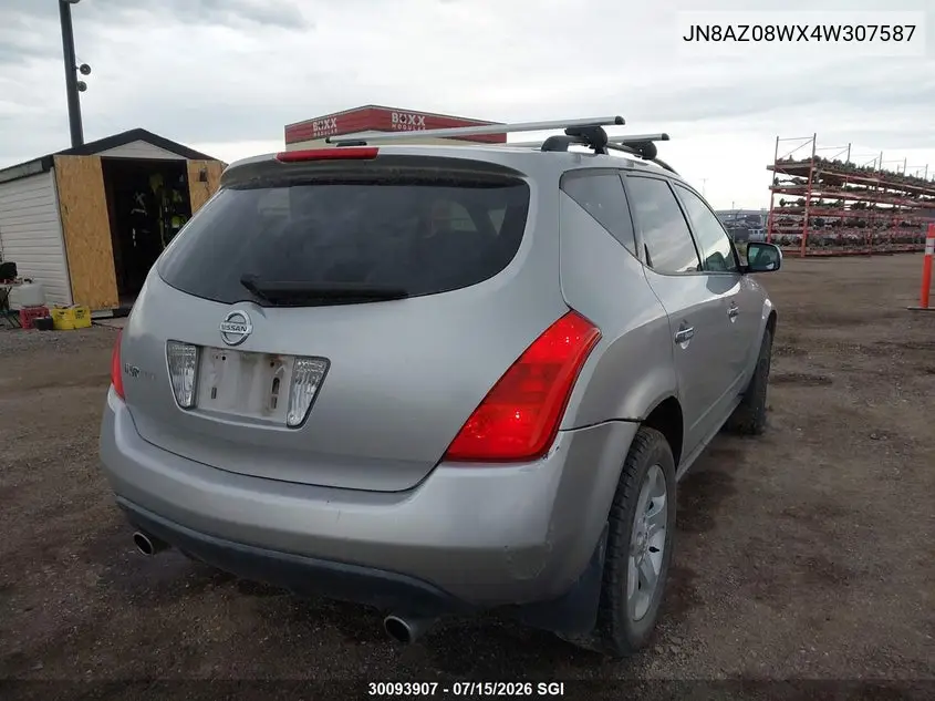 2004 Nissan Murano Sl/Se VIN: JN8AZ08WX4W307587 Lot: 30093907