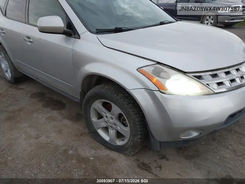 2004 Nissan Murano Sl/Se VIN: JN8AZ08WX4W307587 Lot: 30093907