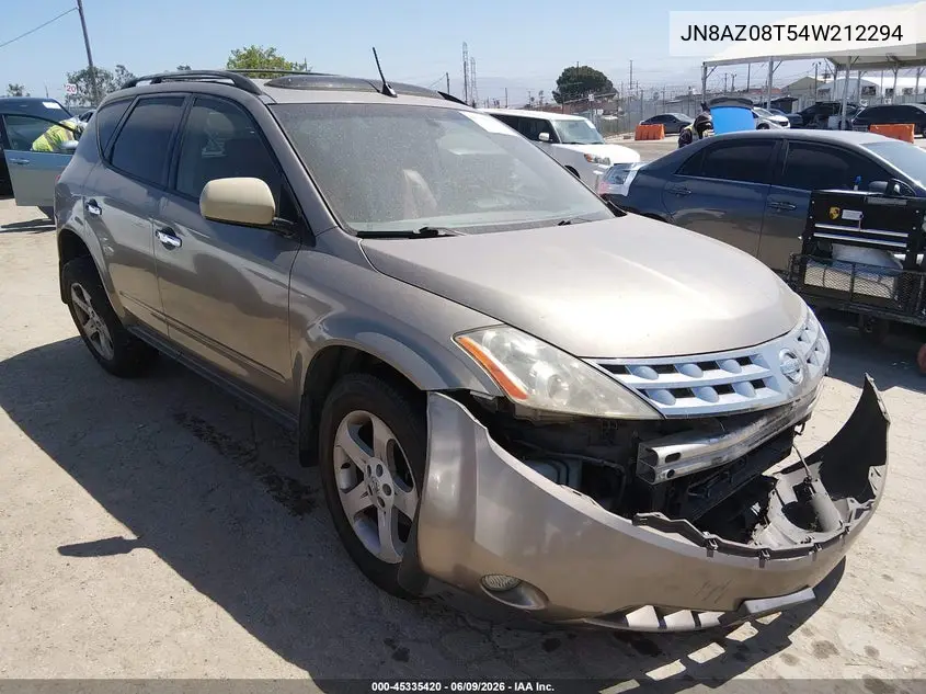 2004 Nissan Murano Sl VIN: JN8AZ08T54W212294 Lot: 45335420