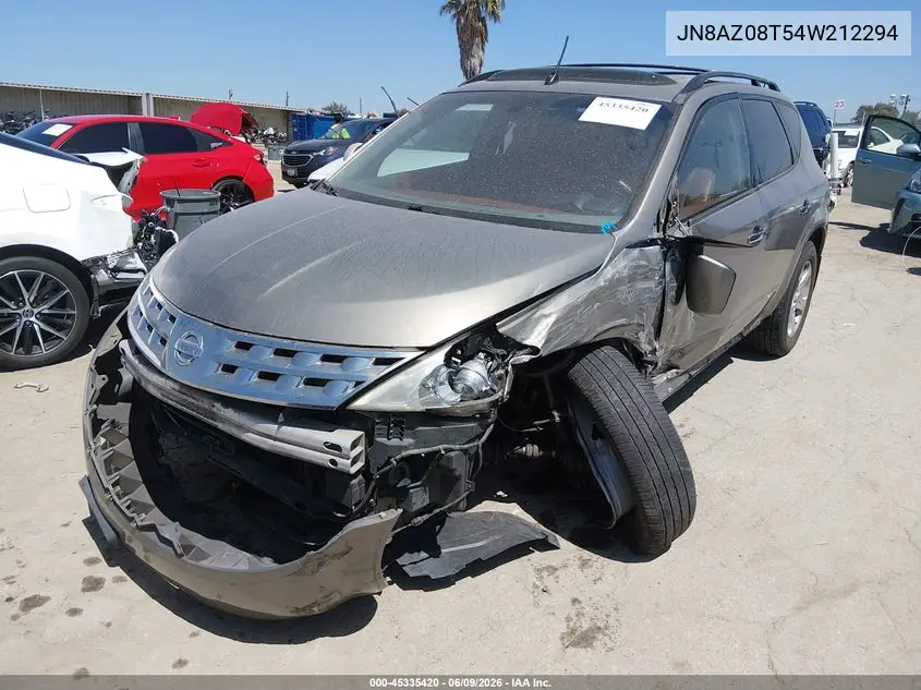 2004 Nissan Murano Sl VIN: JN8AZ08T54W212294 Lot: 45335420